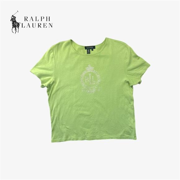 Green Ralph Lauren rhinestone logo Y2K tee - size large - Picture 1 of 6